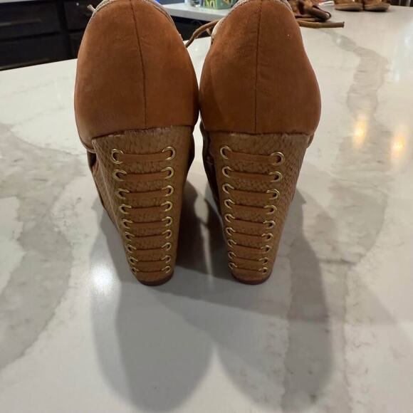 Modern Rush Senja Faux Suede Platform Laceup Wedge Heel Womens7.5 Tan Sandal y2k - Picture 5 of 9